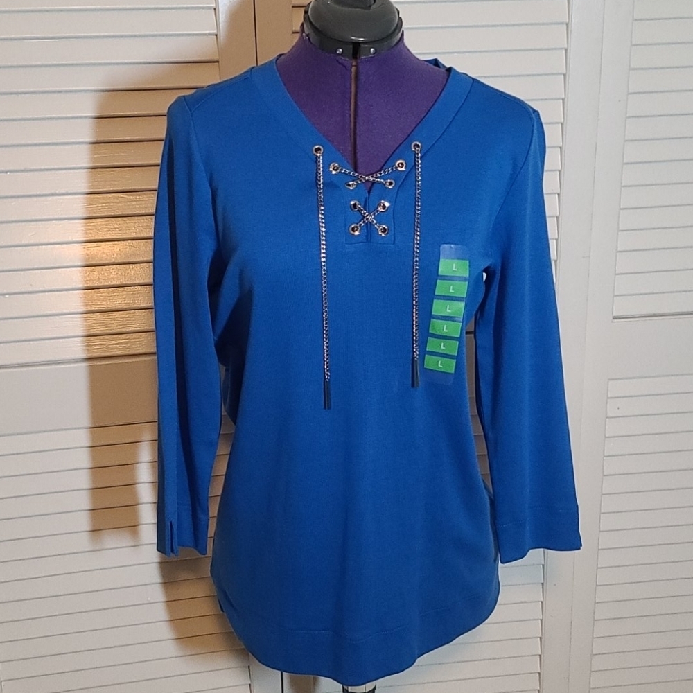 Rafaella Blouse, Blue, Size Large